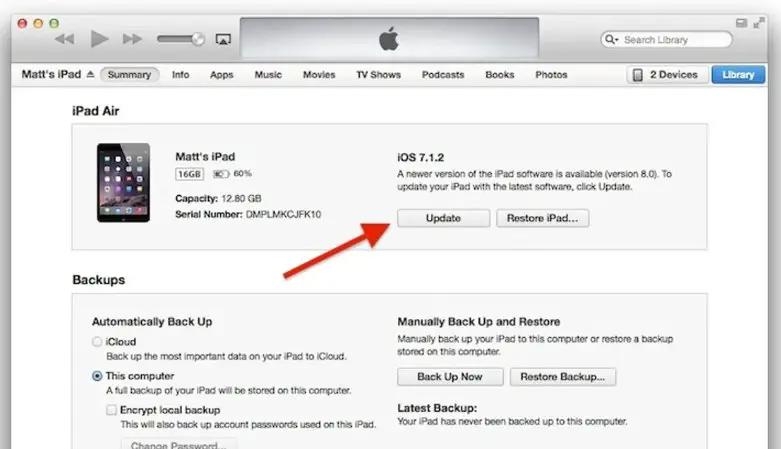 ipad update with itunes from computer