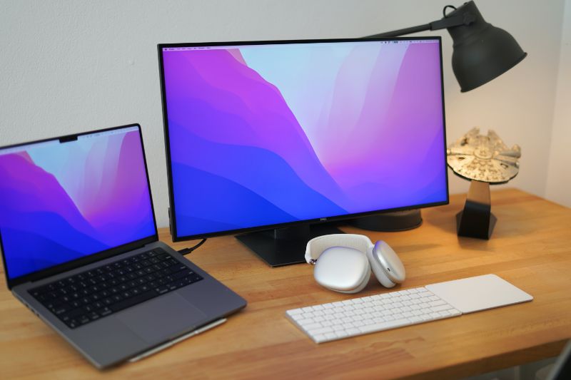 Dell laptop connected to a monitor