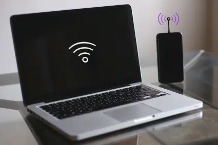 Laptop connected to mobile hotspot