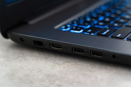 Close up of laptop cable ports