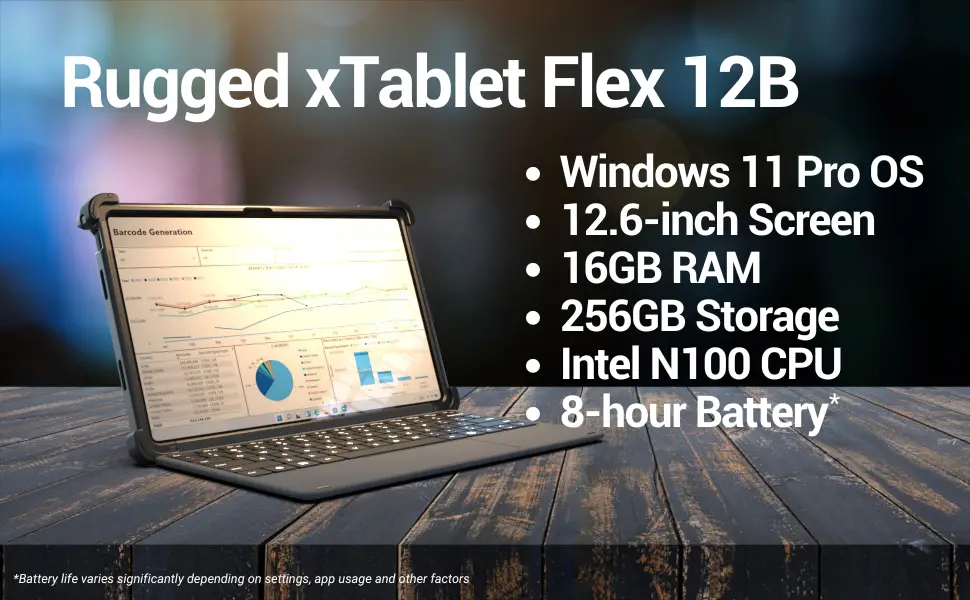 MobileDemand Tablet Flex 12B Rugged Tablet PC Windows 11 Pro Upgrade, 16GB RAM, 256GB, 2lb, 12 inch Screen, MIL-STD-810H Certified, Ideal for Field Work, Android Tablet Alternative